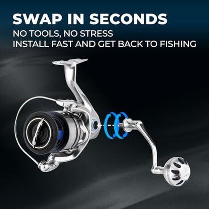 GOMEXUS Power Handle for Shimano Stradic FL FM Stella Vanford Vanquish Nasci Twinpower 1000-5000 Spinning Reel Replacement Crank - color: Silver Blue