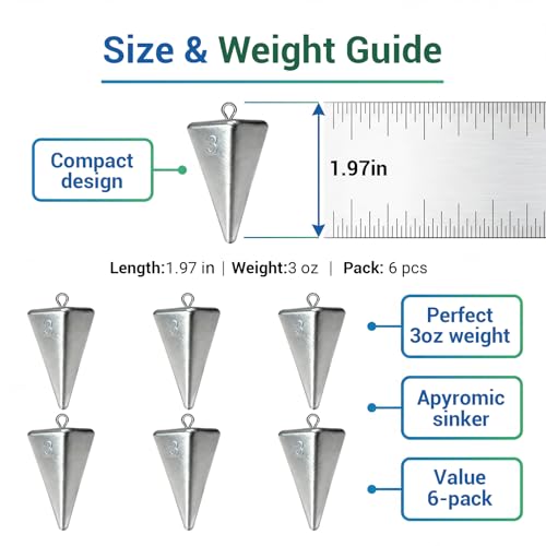 Fishing Weights Pyramid Sinkers Kit Bullet Fishing Weights Sinkers for Ocean Saltwater Surf Fishing Gear Tackle 1oz 2oz 3oz 4oz - color: 3oz-6pcs