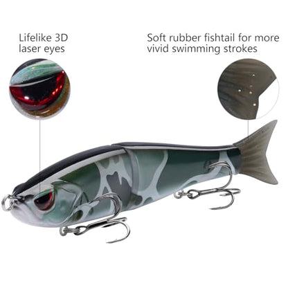 Bassdash SwimShad Glide Baits Jointed Swimbait Bass Pike Salmon Trout Muskie Fishing Lure - color: Black Color Block Camo, size: 7in/2.2oz