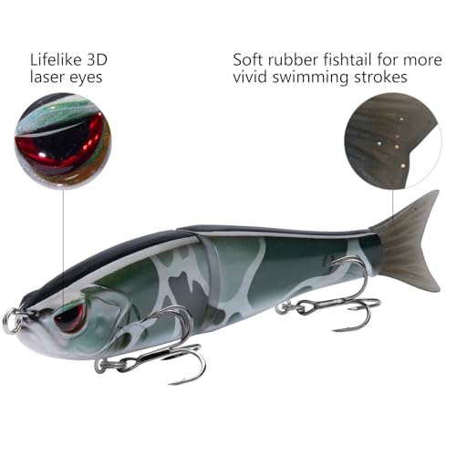 Bassdash SwimShad Glide Baits Jointed Swimbait Bass Pike Salmon Trout Muskie Fishing Lure - color: Black Color Block Camo, size: 7in/2.2oz