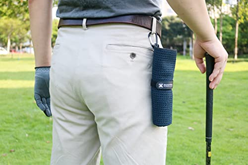 Handy Picks Microfiber Golf Towel (16" X 16") with Carabiner Clip, Waffle Pattern Golf Towel Hook and Loop Fastener - The Convenient Golf Cleaning Towel - color: Black