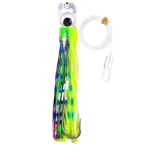 Saltwater Fishing Lures 6/9inch Trolling Lures for Marlin Mahi Tuna Dolphin Shark Big Game Deep Sea Fishing Baits Squid Skirts Rigged Hooks Ocean Gear Tackle - color: Green-1pcs, size: 9inch