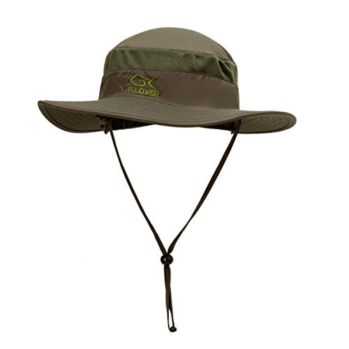YR.Lover Outdoor UV Sun Protection Wide Brim Fishing Cap with Removable Flap - color: Army Green