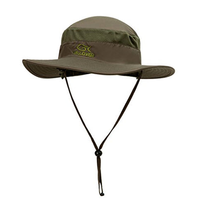 YR.Lover Outdoor UV Sun Protection Wide Brim Fishing Cap with Removable Flap - color: Army Green
