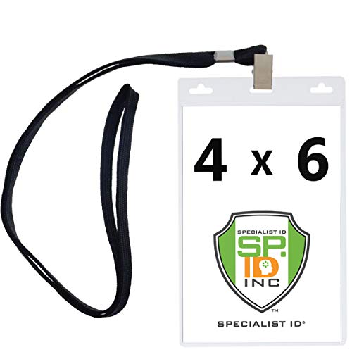 10 Pack - Premium 4X6 Inch Extra Large Badge & Credential Holders with Lanyards - for Special Events and 4 x 6 Tickets by Specialist ID (Black) - color: Black