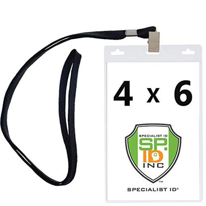 10 Pack - Premium 4X6 Inch Extra Large Badge & Credential Holders with Lanyards - for Special Events and 4 x 6 Tickets by Specialist ID (Black) - color: Black