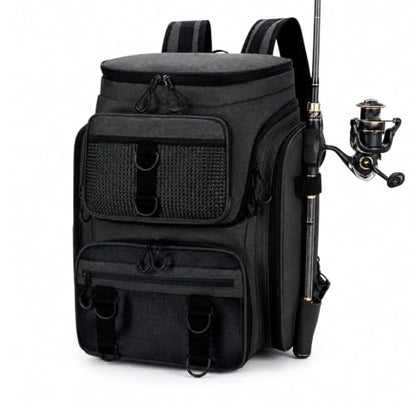 Lixada Fishing Backpack with Rod Holder, 42L Large Capacity Waterproof Oxford Fabric Tackle Backpack for Fishing, Hiking, Camping, 31x28x48cm Black Fishing Gear Bag - color: Black