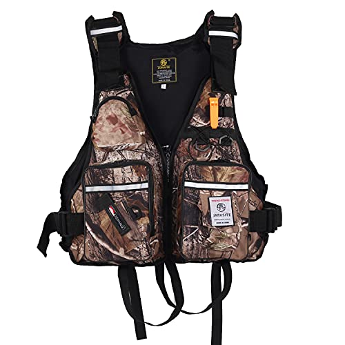 JKSPORTS Fishing Vest Safety Life Jacket for Swimming Sailing Boating Kayak Floating Multifunction for Men and Women Vest/Kayak - color: Leaf camo