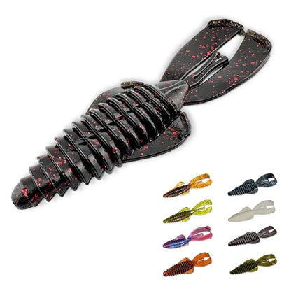 Pulse Craw Soft Plastic Crawfish Lure – 3.9" (100mm), 10-Pack, Rage-Style Craw Bait for Bass Fishing, Texas Rig & Jig Trailer - color: Black Red Flake