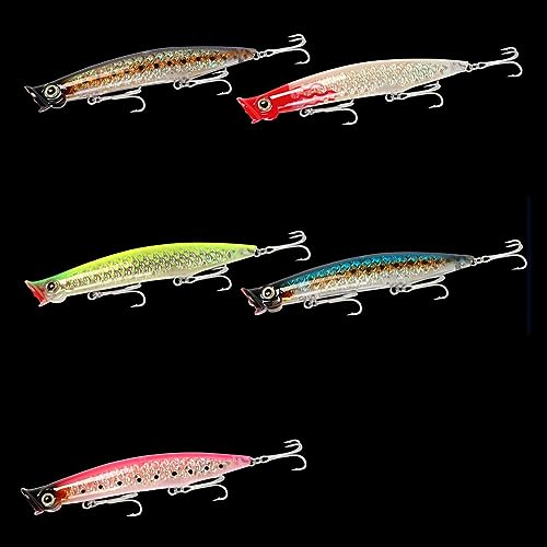 Popper Fishing Lures Topwater Fishing Baits Hard Baits 3D Eyes Swimbait Crankbait with Treble Hook for Bass Trout Freshwater Saltwater - color: 5pcs-4.3in/0.47oz