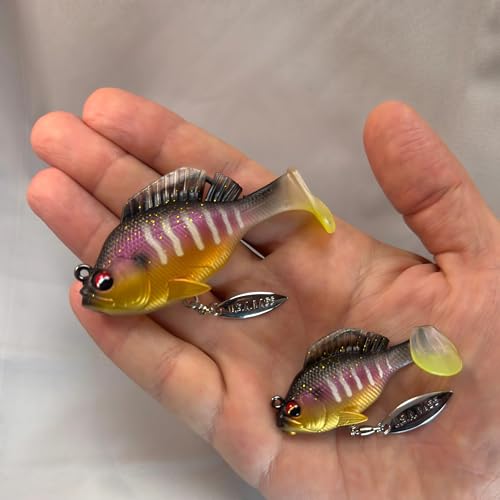 USA Bass Tackle - Hand Poured Underspin Gill - Weedless Gilly Paddletail Sleeper Swimbait with Bass-Tech Soft Plastic & Owner Mega Jig Hook Largemouth Smallmouth Spotted Bass - color: Special Gill, size: 3/8