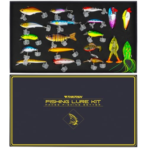 THKFISH Fishing Gift 19PCS Fishing Lures Kit Tackle Box Freshwater Catch All Fishing Kit for Bass, Trout, Crappie, Bluegill, Perch, Sunfish, Catfish, Perfect Fishing Lures Set for Men, Teens, Adults