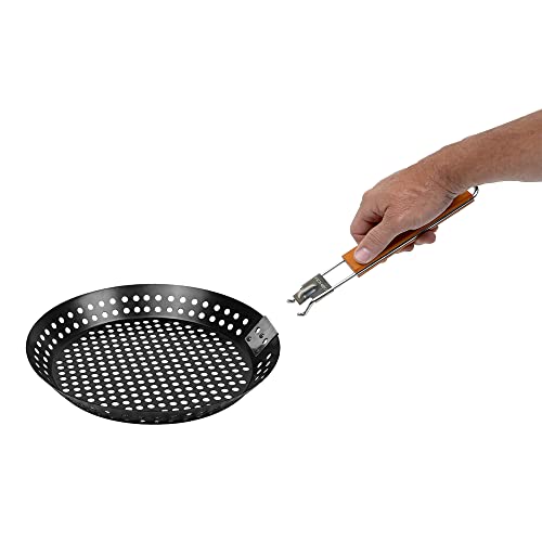 12" Non-Stick Grilling Skillet with Removable Handle - Large Grill Pan & Deep Fryer Strainer Basket for Seafood & Vegetables - Indoor & Outdoor BBQ Grill & Restaurant Use by Mr. Bar-B-Q 06750X - size: 12x12 Inch