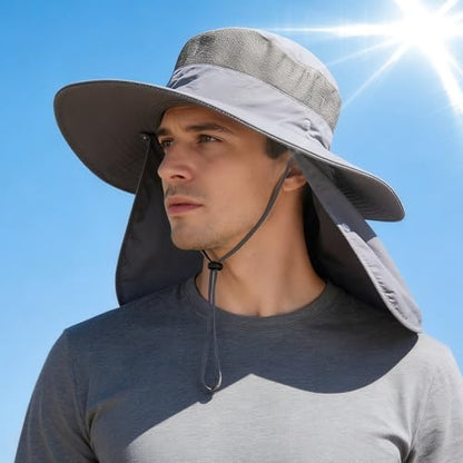 4 Pack Sun Hats for Men Women UPF 50+ Wide Brim Fishing Bucket Hat Summer Outdoor UV Protection Adjustable Neck Flap - color: Light Gray*2, Gray*2