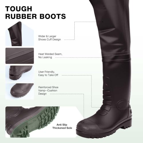 Lekesky Fly Fishing Chest Waders with Boots for Men Women, US Sizes 5–14,2-Ply Nylon/Pvc Waterproof Waders - color: Brown, size: M9/W11