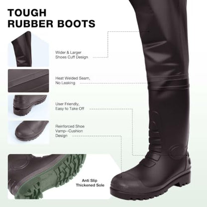 Lekesky Fly Fishing Chest Waders with Boots for Men Women, US Sizes 5–14,2-Ply Nylon/Pvc Waterproof Waders - color: Brown, size: M9/W11