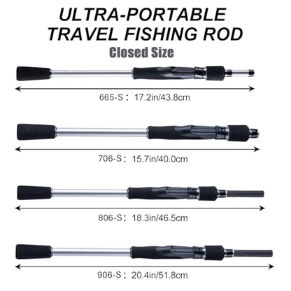 Goture Portable Travel Spinning Fishing Rod - 5/6 Sections Adjustable Rods with Case - Lightweight 24T Carbon Fiber Fishing Rods for Trout Bass Walleye Pike Saltwater Freshwater, 7FT Impact Series
