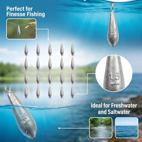 Teardrop Drop Shot Sinkers – Lead Fishing Weights & Sinkers for Bass, Catfish & Surf Fishing – Freshwater & Saltwater – 10 Sizes 1/2oz to 7oz, More Per Pack - style: 15g/1/2oz – 20pcs