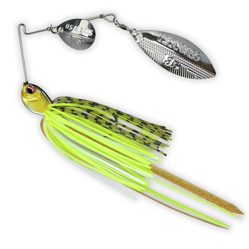 USA BASS Tackle Apache Attack Spinnerbait Type II Largemouth Smallmouth Spotted Bass Premium Fishing Bait Handtied Skirt Custom Blades Heavy Duty Hook New for 2025 - color: Electric Gill, size: 1/2oz - Willow/Colorado