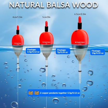 THKFISH Wood Slip Bobber for Fishing with Brass Weighted Crappie Floats - color: Red, size: 2in * 5pcs