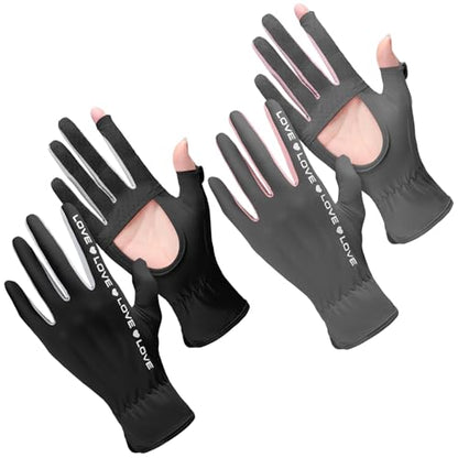 Hercicy 2 Pairs Women Sun Protection Summer UV Driving Gloves UPF 50+ Full Finger Touchscreen Non Slip Gloves - color: Gray, Black