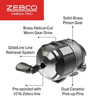 Zebco Omega Pro Spincast Fishing Reel, Dual Ceramic Pick-up Pins, Solid-Brass Pinion Gear, GlideLine ll Line Retrieval System, Pre-Spooled - size: 30