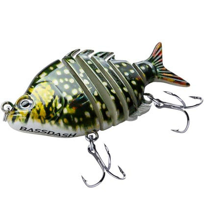 Bassdash SwimPanfish 0.34oz Hard Swimbaits Multi Jointed Topwater Trout Bass Fishing Crank Lure for Freshwater and Saltwater - color: Northern Pike