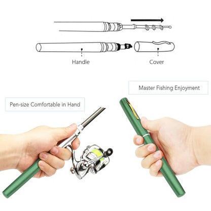 Lixada Fishing Rod Reel Combo Mini Pen Fishing Pole Kit Telescopic Fishing Rod Spinning Reel Combo Kit - color: Green, size: 1.4 m