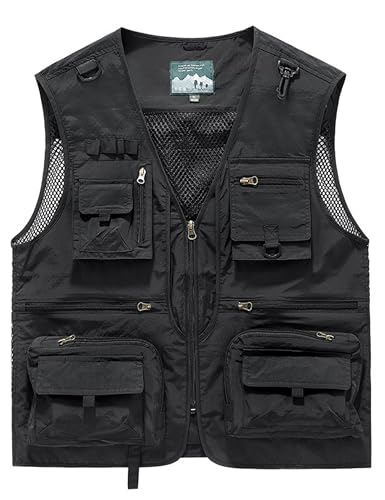Men's Lightweight Mesh Fishing Vest Utility Outdoor Multi-Pocket Hunting Cargo Vest - color: Black, size: 3X-Large