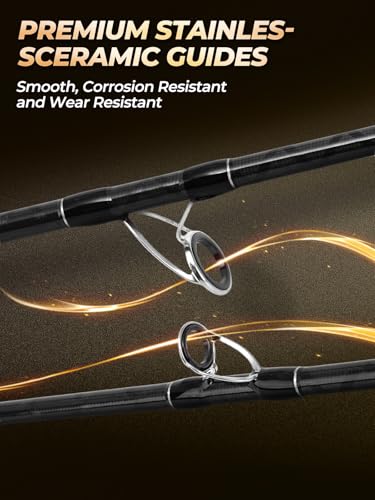 Jenseits Carbon Fiber Fishing Rod Series (6-12 Ft), Spinning & Casting Rods with Stainless Steel Ceramic Guides, Fast Action Fishing Pole for Bass, Trout, Walleye & Surf Fishing - size: 12'0"-Heavy-Fast-Black, style: Spinning