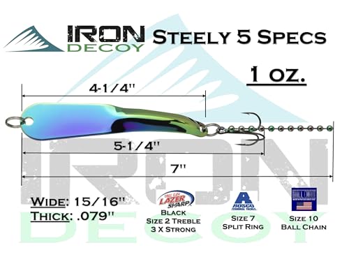 IRON DECOY Steely Fishing Lure Spoon, Casting, Trolling, Jigging, Ice, Lake, River, Stream, Freshwater, Trout, Bass, Walleye, Salmon, Crappie, Pike - color: Gold Chartreuse, size: 1 OZ