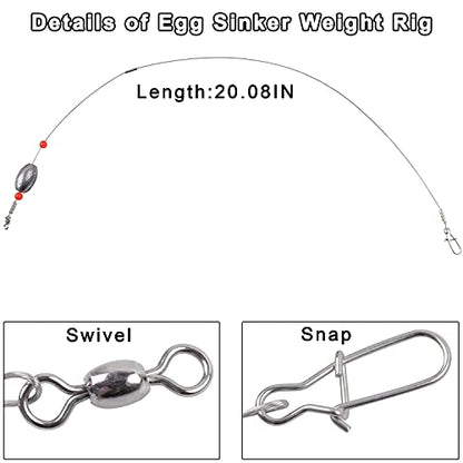 Carolina Saltwater Rigs, 8pcs Flounder Fishing Rigs, Stainless Steel Wire Leader with Egg Sinker Weights, Swivel Snaps for Catfish Grouper Drum Redfish Bottom Surf Fishing - size: 3/4oz-8pcs