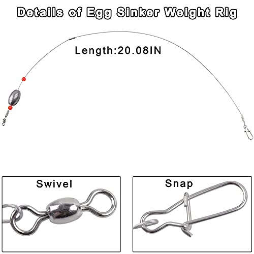 Carolina Saltwater Rigs, 8pcs Flounder Fishing Rigs, Stainless Steel Wire Leader with Egg Sinker Weights, Swivel Snaps for Catfish Grouper Drum Redfish Bottom Surf Fishing - size: 2oz-8pcs