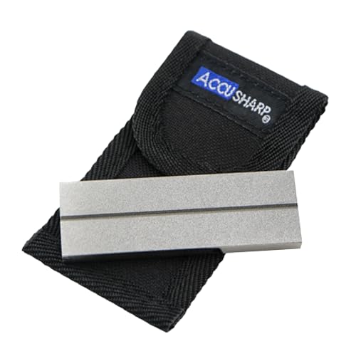 AccuSharp Pocket Stone Sharpener with Pouch, 3 Inch Dual-Sided Sharpening Stone for Knives, Fish Hooks, Camping, Hunting Knives, Restores, Repairs & Hones Blades, Diamond - color: Diamond