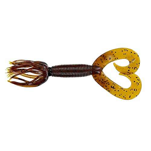 Yamamoto 5" Double Tail Hula Grub - Realistic Easy-to-Use Soft Plastic Fishing Lure Bait with Free-Flowing Skirt - 10 Pack - size: 5 inch, style: Dark Pumpkin With Large Black Flake