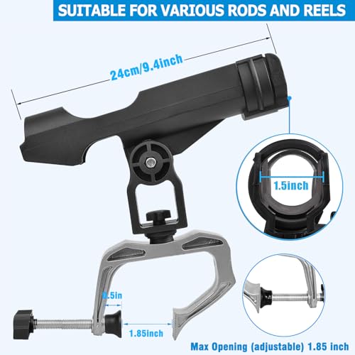 LBW Boat Fishing Rod Holder Clamp on Rod Holder 360 Degree Adjustable Dual-use Fishing Pole Holder for Boat Dock Pontoon Canoe 2 PCS