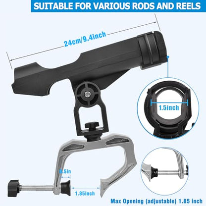 LBW Boat Fishing Rod Holder Clamp on Rod Holder 360 Degree Adjustable Dual-use Fishing Pole Holder for Boat Dock Pontoon Canoe 2 PCS