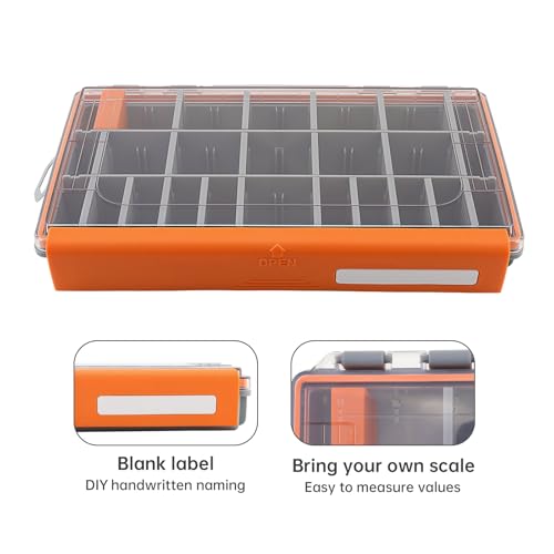 Conskyee Waterproof Fishing Tackle Box, Clear Terminal Tackle Storage Organizer with Removable Dividers, Portable Fishing Lure Box Bait Vault (Orange, S)