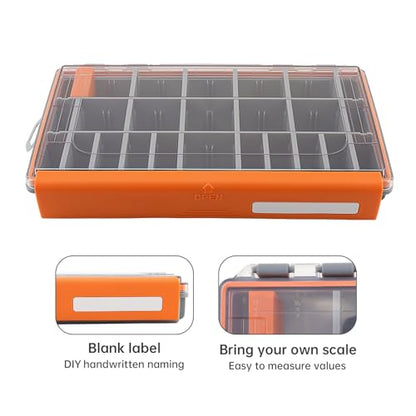 Conskyee Waterproof Fishing Tackle Box, Clear Terminal Tackle Storage Organizer with Removable Dividers, Portable Fishing Lure Box Bait Vault (Orange, S)