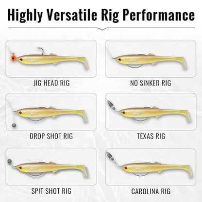 TRUSCEND Shadtale Easy Catch Soft Fishing Lures with BKK Hooks - Trembly Sinking and Vibrating Swim for More Bites, Pre-Rigged Swimbaits for Bass, Trout, Crappie, Walleye, Freshwater Saltwater Fishing - color: F1-3.35",0.2oz,10pcs