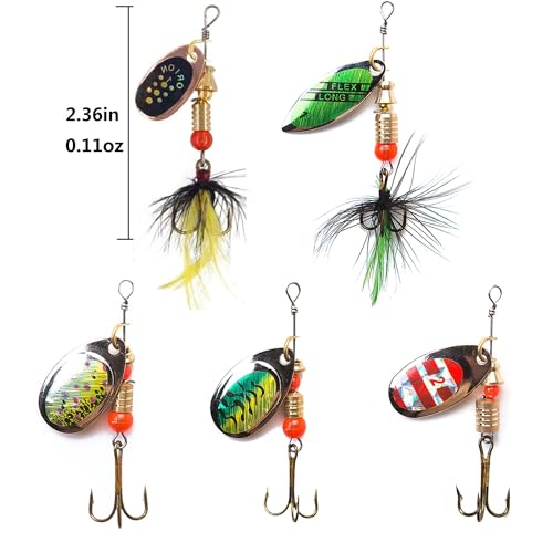 KINGFOREST 10-20pcs Fishing Lures Spinnerbait for Bass Trout Salmon Walleye Hard Metal Spinner Baits Kit with Tackle Box - style: 10pcs