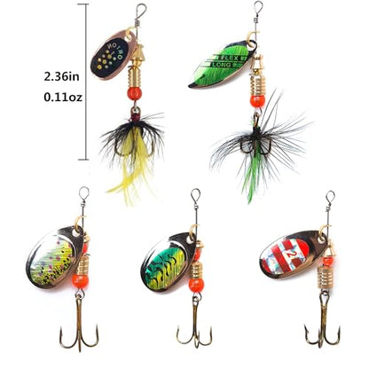 KINGFOREST 10-20pcs Fishing Lures Spinnerbait for Bass Trout Salmon Walleye Hard Metal Spinner Baits Kit with Tackle Box - style: 10pcs