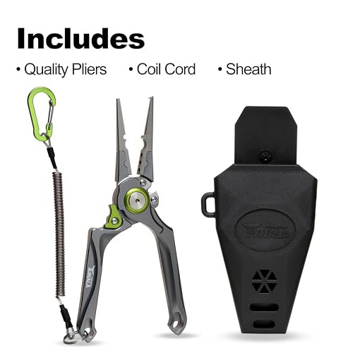 8 Inch Fishing Pliers, Cut Braided and Fluorocarbon Lines, Hook Remover, Lockable, Split Ring, Multi Tool, Ocean Fishing, Fly Fishing, Ice Fishing, Hard Rubberized Sheath, Gift for Fisherman