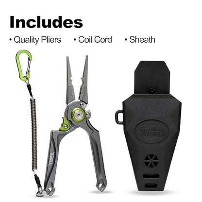 8 Inch Fishing Pliers, Cut Braided and Fluorocarbon Lines, Hook Remover, Lockable, Split Ring, Multi Tool, Ocean Fishing, Fly Fishing, Ice Fishing, Hard Rubberized Sheath, Gift for Fisherman