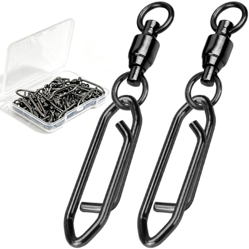 Ball Bearing Swivels with Fishing Speed Clips | Power Clip, Crankbaits Swimbaits Lures Quick Change Clips, Stainless Steel,Prevent Line twist, Saltwater Fishing, Black - size: F (62 Lbs) 25Pcs