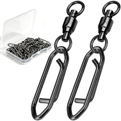 Ball Bearing Swivels with Fishing Speed Clips | Power Clip, Crankbaits Swimbaits Lures Quick Change Clips, Stainless Steel,Prevent Line twist, Saltwater Fishing, Black - size: D (36 Lbs) 25Pcs