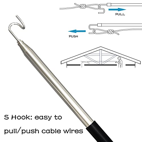 Telescoping Pole with Hook Magnetic Pickup Grabber Tool, Telescopic Push Pull Rod Wire Grabber Tool Fish Stick, Telescopic Magnetic Pick-Up Tool - color: Black-1p