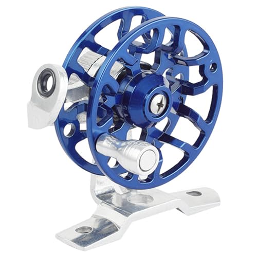 Winter Fishing Reel All Metal 1.76oz(50g) Lightweight 2.1inch(53mm) Upgrade Base Right Hand Mini Fly Wheel for Trout Pike Ice Fishing Tackle - color: Blue
