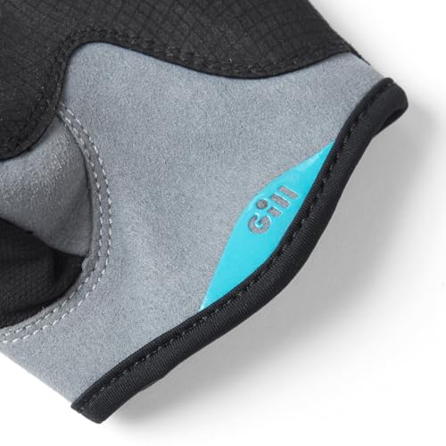 Gill Deckhand Sailing Gloves Short Finger with 3/4 Length Fingers - 50+ UV Sun Protection & Water Repellent - color: Black/BlueJay, size: Medium
