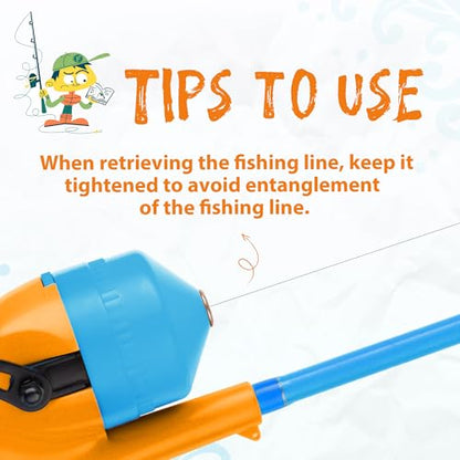 Kids Fishing Pole, Telescopic Fishing Rod, Toddler Collapsible Fishing Rod and Reel Combo with Tackle Box, Fishing Line, Bobber, and Soft Lures for Boy, Girl, Youth, Beginner, Over 4 Years Old - color: Sunny Orange & Sky Blue